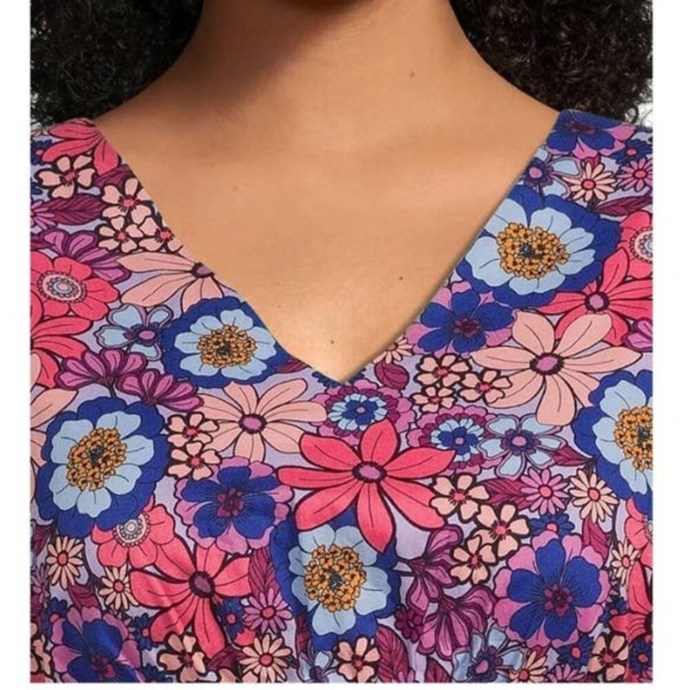 Terra & Sky Retro Floral/Lilac Bud Tiered Ruffle Midi Dress Plus Size 5x New - Picture 4 of 4